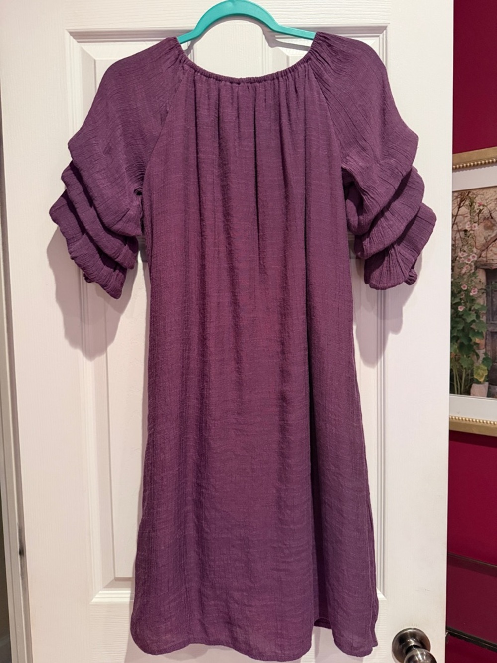 Women’s Plum Tiered Ruffle Sleeve Dress - Picture 3 of 4